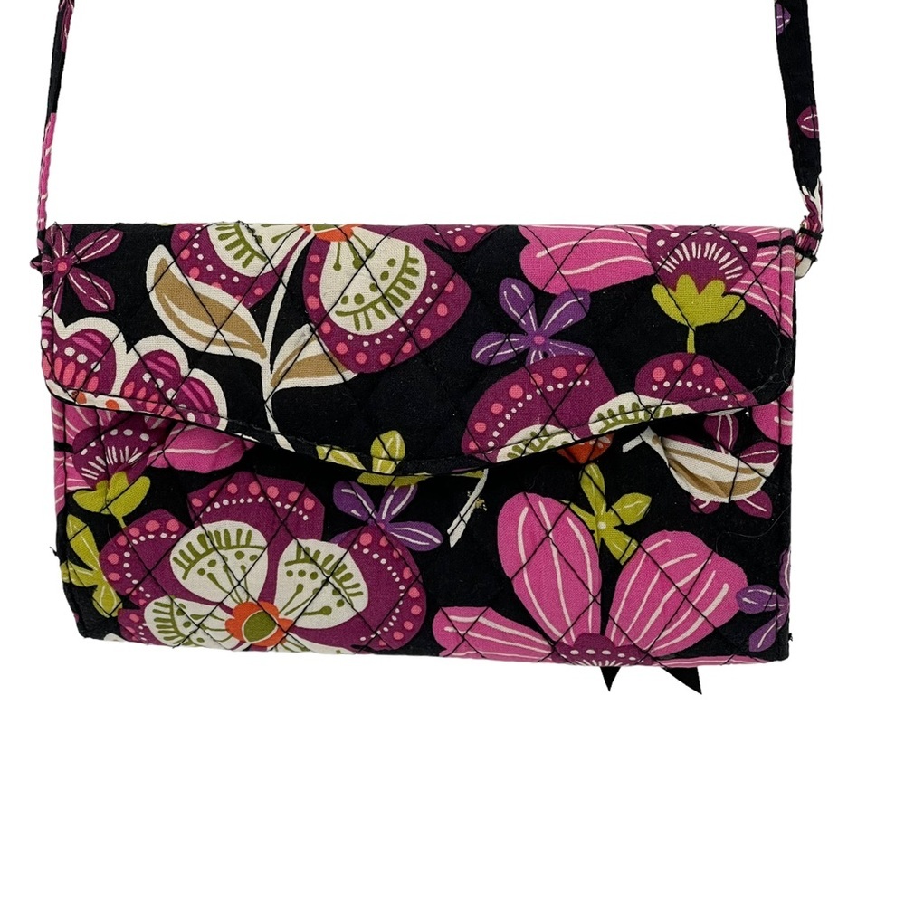 Vera Bradley Pirouette Pink Black Floral Crossbody Wallet with a Removable Strap
